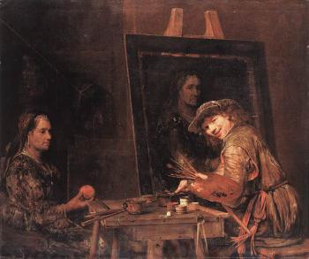 艾爾特 德 戈德爾 Self-Portrait at an Easel Painting an Old Woman